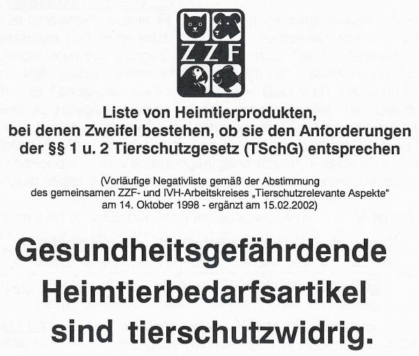 ZZF und IVH Liste der gef&auml;hrlichen Heimtier Bedarfsartikel