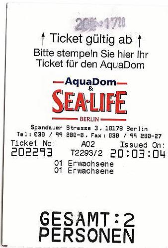Die Eintrittskarte für das Aquadom