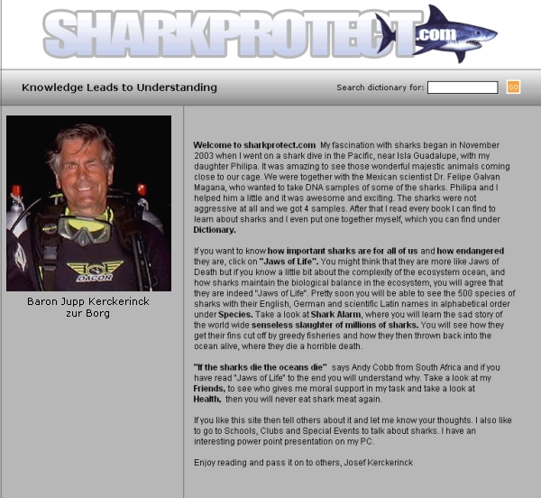 SCREENSHOT der Website... sharkprotect.com